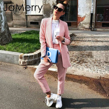 Load image into Gallery viewer, JaMerry Vintage casual women pink plaid blazer suit Autumn single breasted long sleeve female office pants suits Winter outwear
