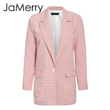 Load image into Gallery viewer, JaMerry Vintage casual women pink plaid blazer suit Autumn single breasted long sleeve female office pants suits Winter outwear
