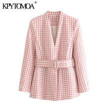 Load image into Gallery viewer, KPYTOMOA Women 2020 Fashion Office Wear With Belt Plaid Blazer Coat Vintage Long Sleeve Pockets Female Outerwear Chic Tops
