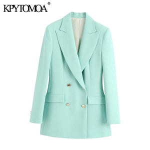 KPYTOMOA Women 2020 Fashion Office Wear Double Breasted Blazer Coat Vintage Long Sleeve Pockets Female Outerwear Chic Tops