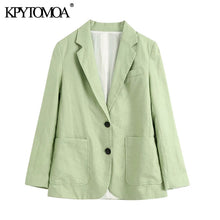 Load image into Gallery viewer, KPYTOMOA Women 2020 Fashion Office Wear Single Button Linen Blazer Coat Vintage Long Sleeve Pockets Female Outerwear Chic Tops
